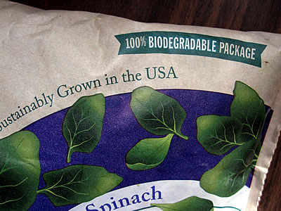 Stahlbush Island Farms biodegradable frozen spinach bag