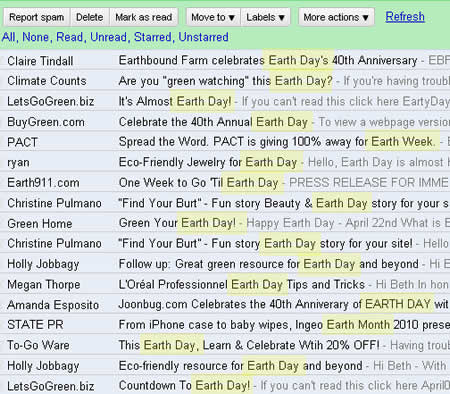 Earth Day email inbox Earth Day email inbox