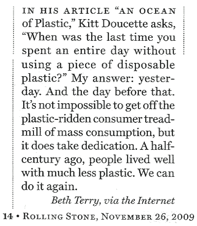 Beth Terry's Letter in Rolling Stone Magazine