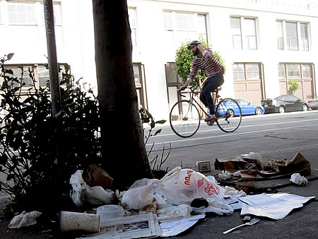 plastic bag litter on 8th Street in San Francisco plastic bag litter on 8th Street in San Francisco