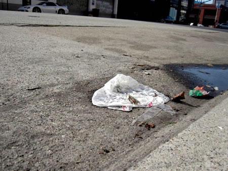plastic bag litter on 8th Street in San Francisco plastic bag litter on 8th Street in San Francisco