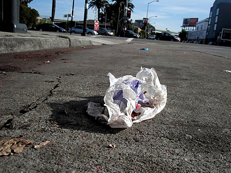 plastic bag litter on 8th Street in San Francisco plastic bag litter on 8th Street in San Francisco