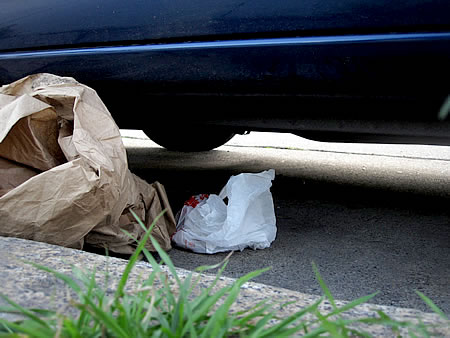plastic bag litter on 8th Street in San Francisco plastic bag litter on 8th Street in San Francisco