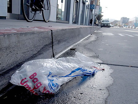 plastic bag litter on 8th Street in San Francisco plastic bag litter on 8th Street in San Francisco