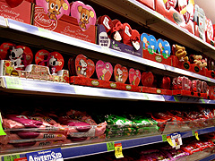 shelves of Valentine's Day plastic crap