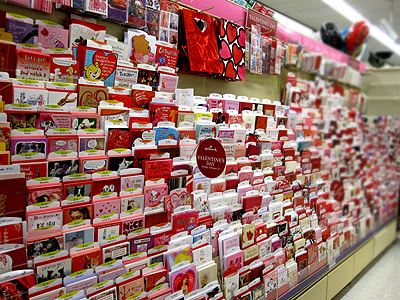 Valentine's Day greeting card display Valentine's Day greeting card display